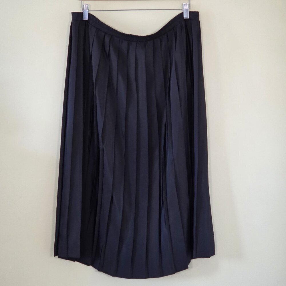 Pleated Black Skirt Women US 14 Elastic Waist Unlined Midi Goth Dark Romance VTG